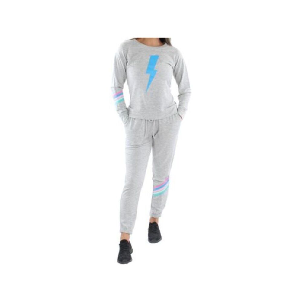 AVA & ESME Womens Gray Top Drawstring Long Sleeve Lounge Pants Sweatsuit M